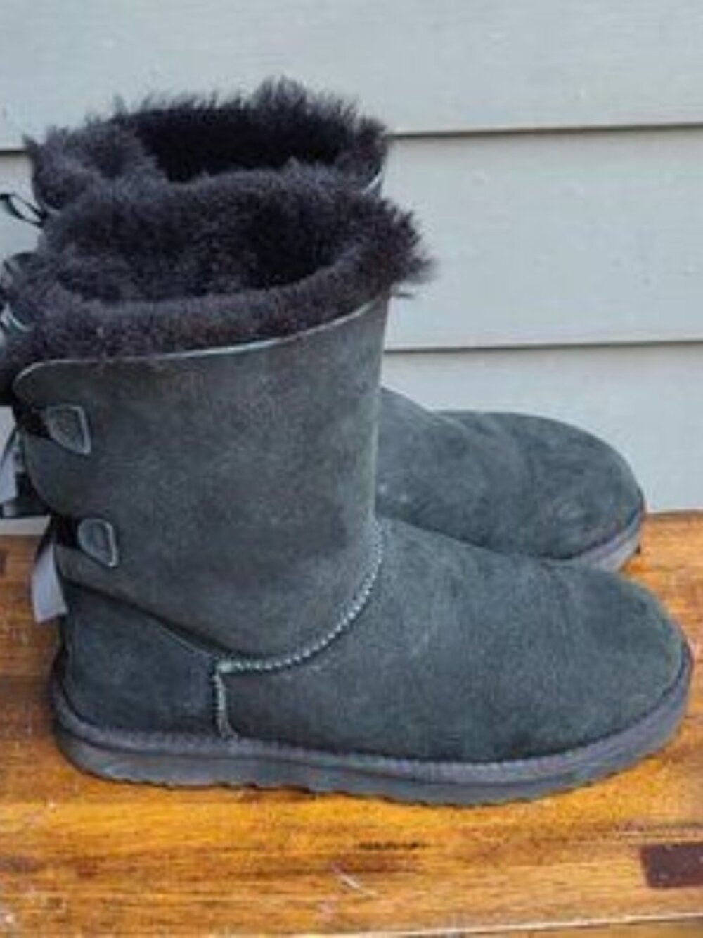 UGG Black Suede Shearling Bailey Bow Boot size 7